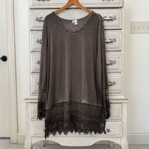 Boho Fairy Lace Brown Long Sleeve Tunic Whimsigoth